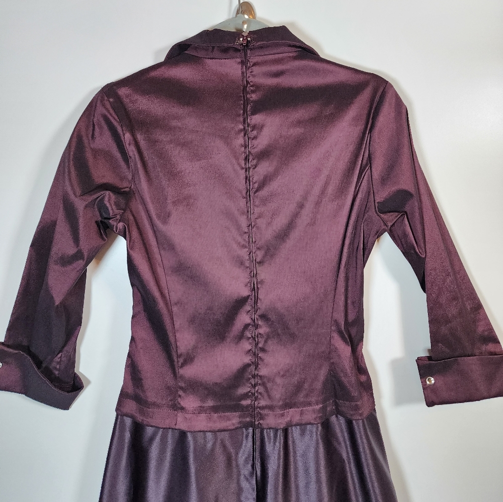 Tadashi Shoji Vintage Eggplant Purple Formal Elegant Collared Ruched Gown 8 - Picture 10 of 16